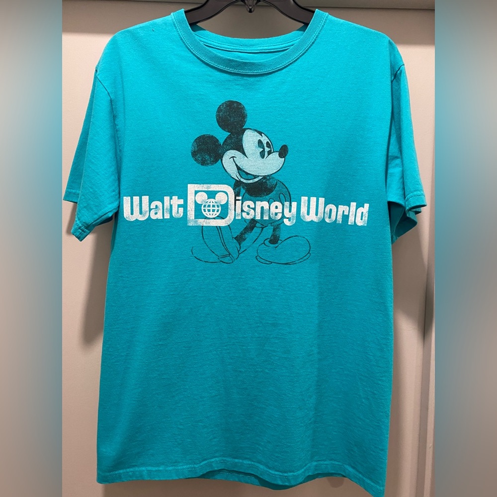 Teal Aqua Blue Disneyland Walt Disney World Logo Mickey Mouse Graphic T-Shirt
